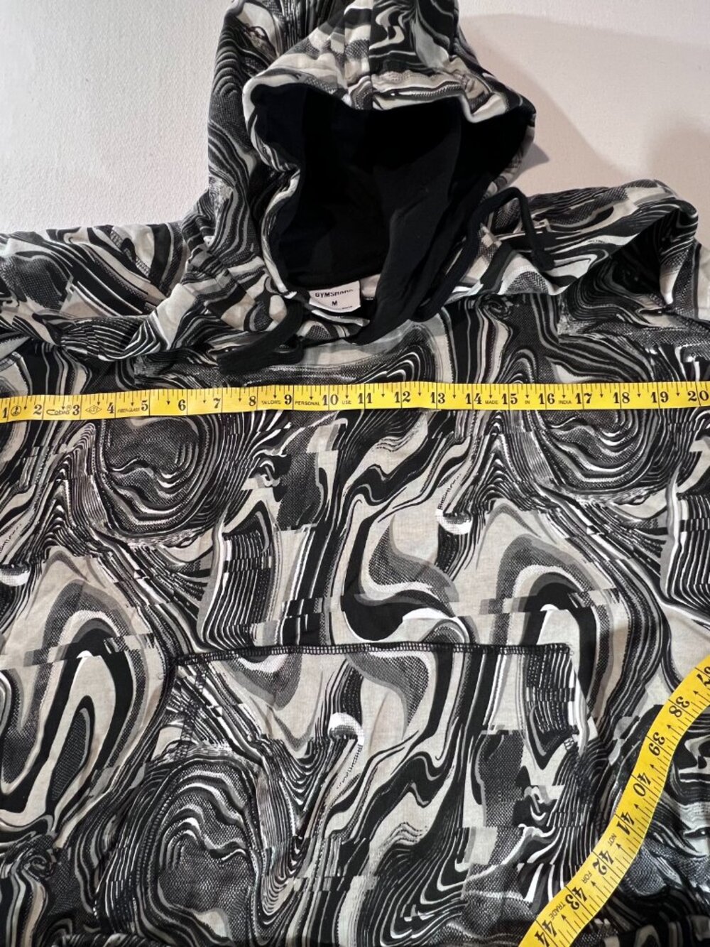 GYMSHARK Men's Black White Marble Dye hoodie and matching shorts set Size Medium - Picture 8 of 15